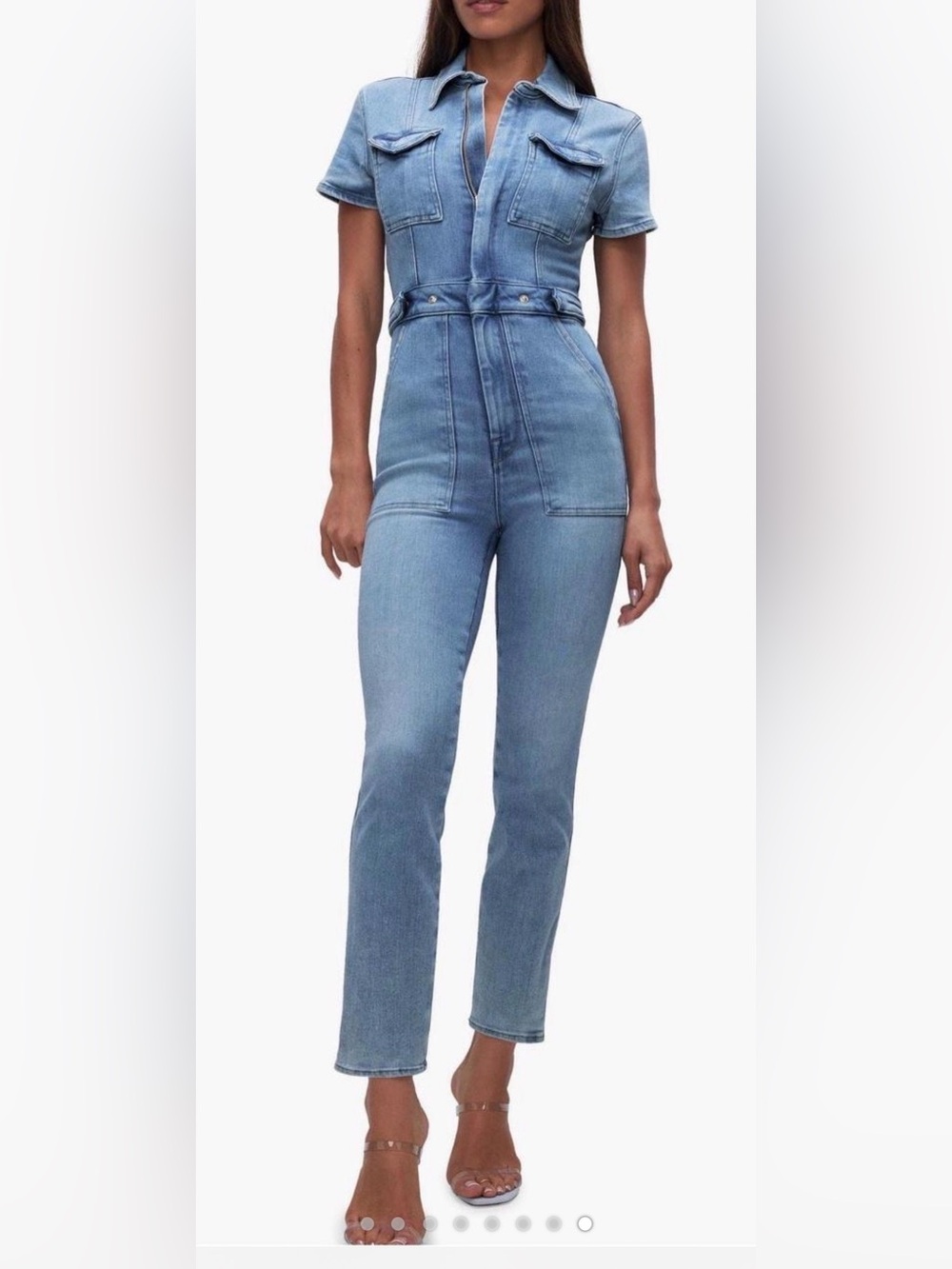 Good American Denim Jumpsuit Size 1 S Blue Short Sleeve Utility NWT retail $199